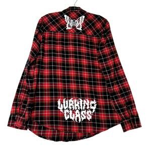 Lurking Class by Sketchy Tank Long Sleeve Button Up Plaid Flannel Shirt Red